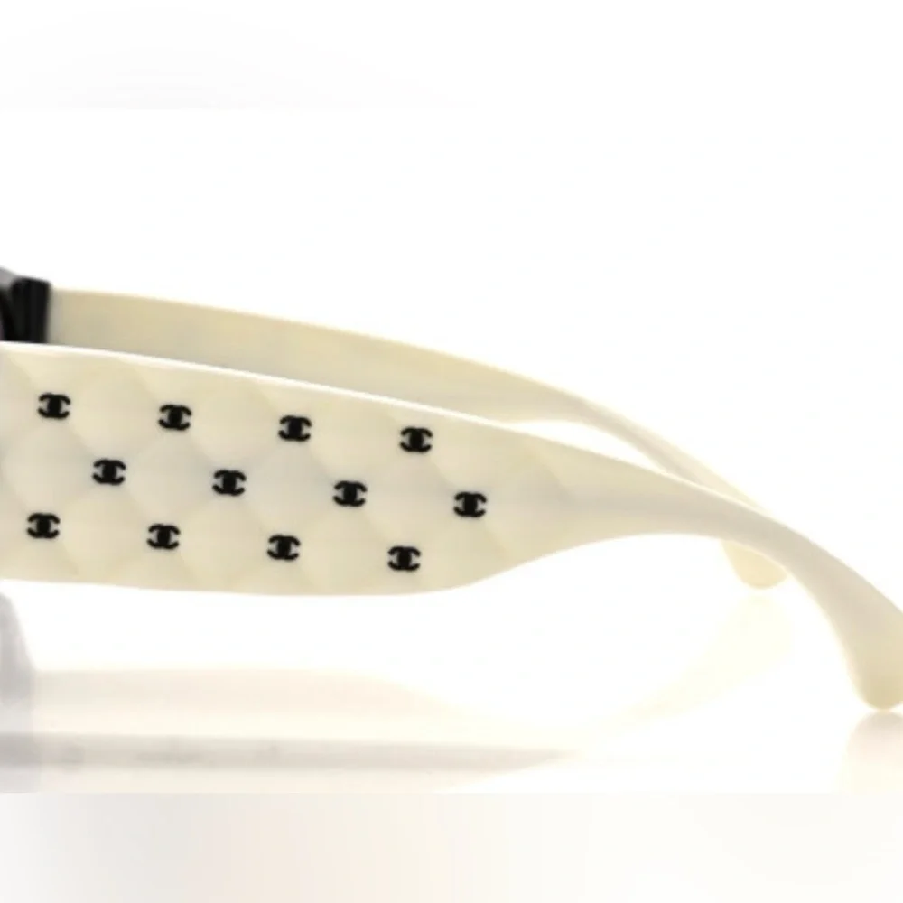 CHANEL Black and Cream Studded Sunglasses Quilted CC Pilot sunglasses - Picture 6 of 9